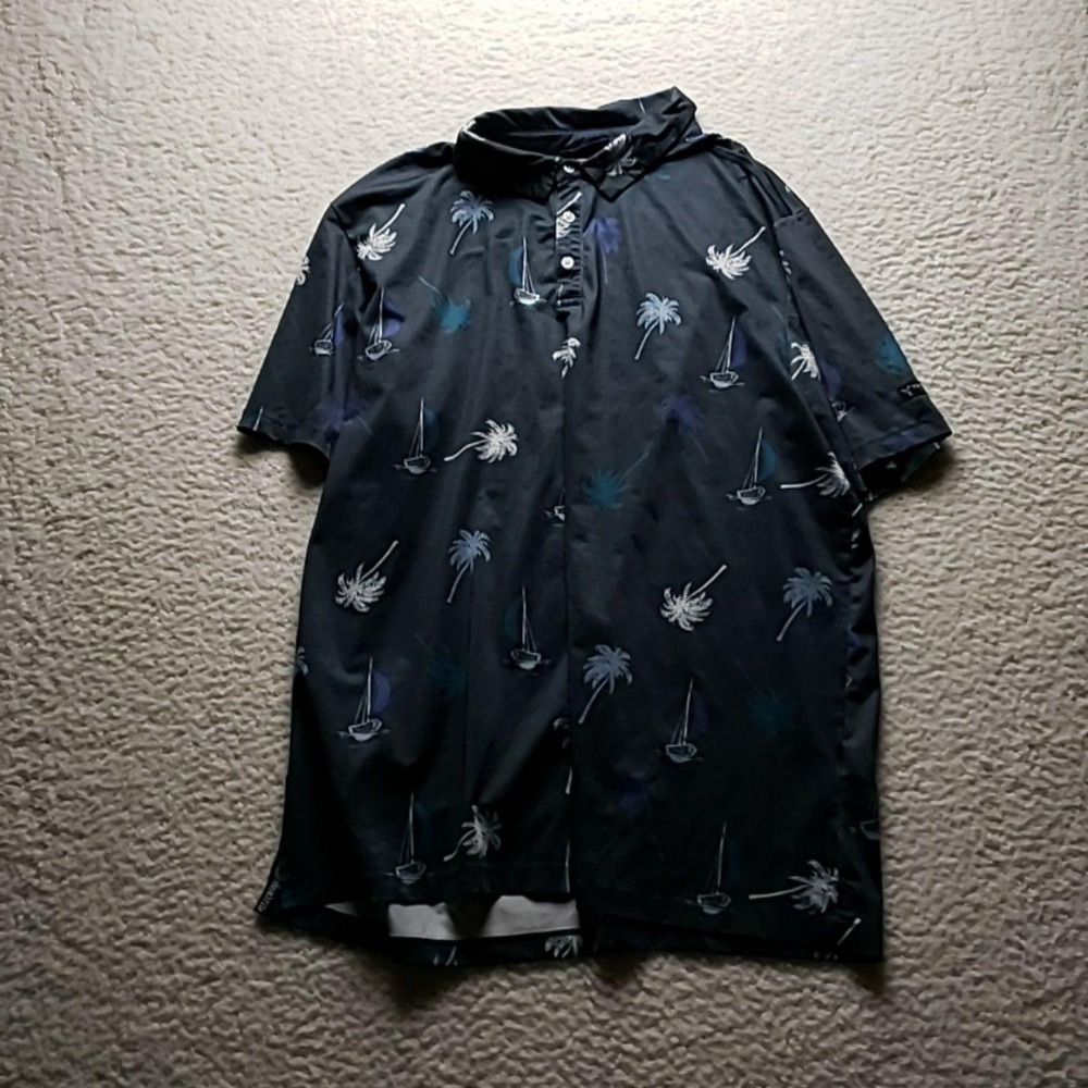 Yatta Golf Polo Shirt Mens 2XL Blue Tropical Sailing Graphic Jersey Knit Top